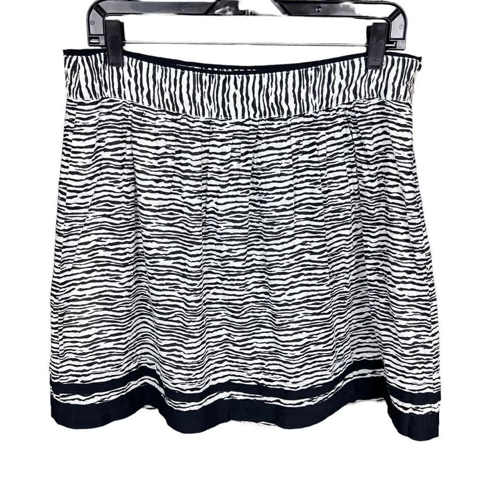 LOFT Ann Taylor Mini Skirt Zebra Print Black White Pleated Side Zipper Lined 6